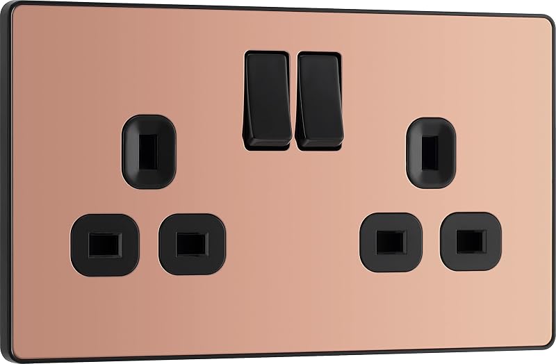 BG Electrical Evolve Double Switched Power Socket Polished Copper 13A PCDCP22B