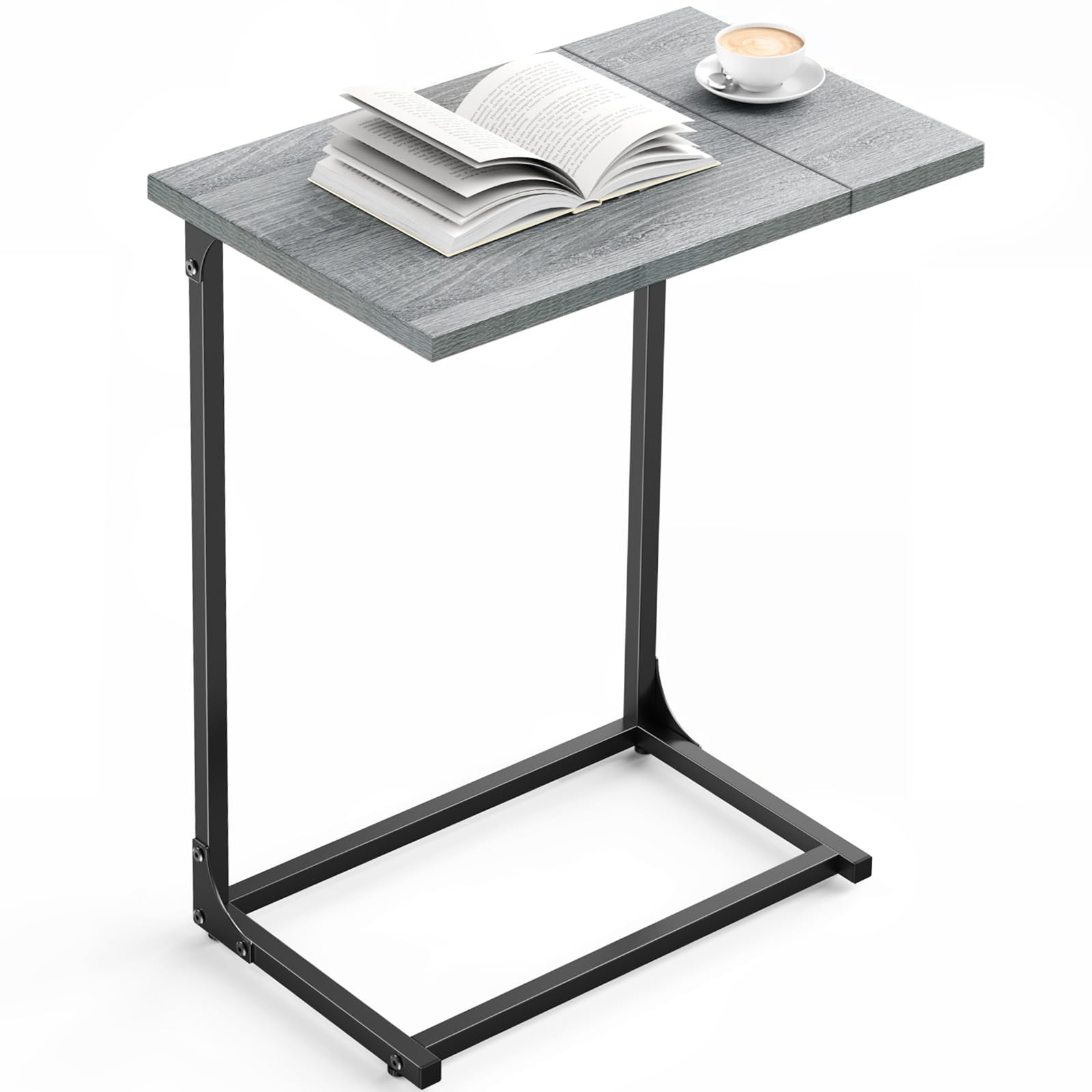 Photo 1 of Pipishell C-Shaped Side Table, C-Table for Sofa, Couch Table with Metal Frame, Large Surface Sofa Table for Living Room, Bedroom, and Home Office, Rustic Design, PIET11G