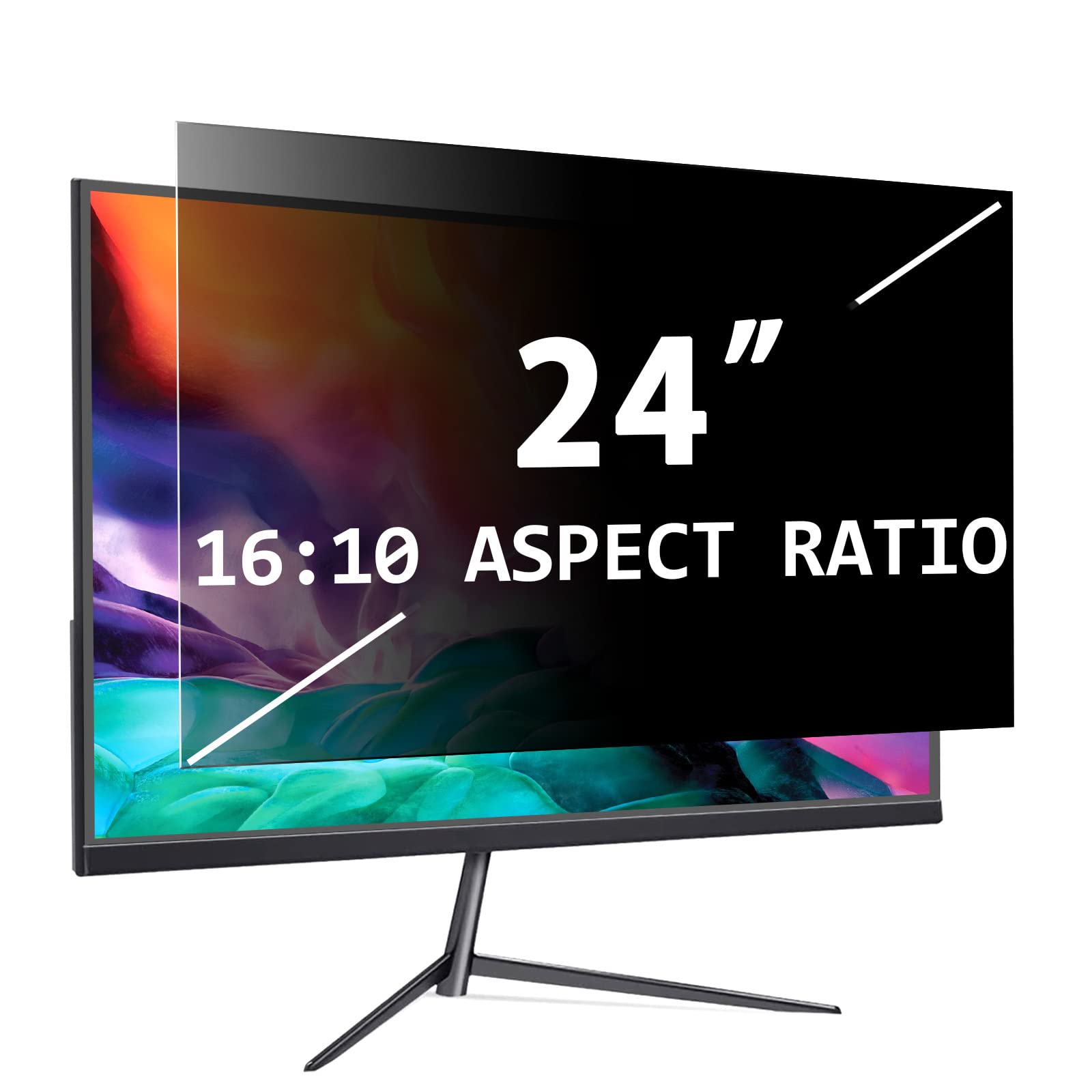 PYS 24 Inch 16:10 Aspect Ratio Privacy Screen for Computer Monitor Removable Anti Blue Light Anti Glare Privacy Filter Easy on/off for Screen Protection