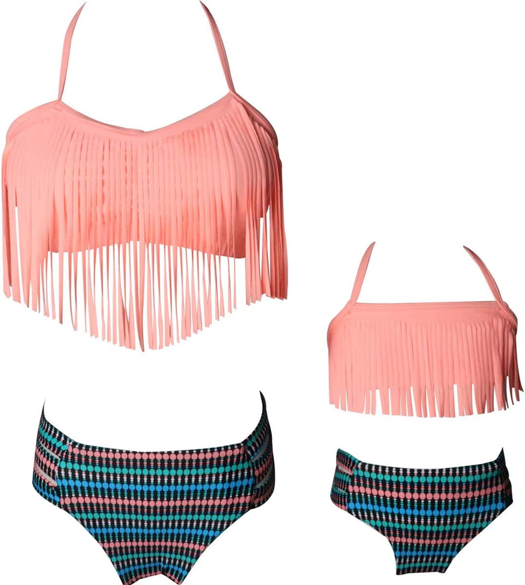 Girls Swimsuit Two Pieces Bikini Set Tassel Falbala Matching Swimwear Bathing Suits