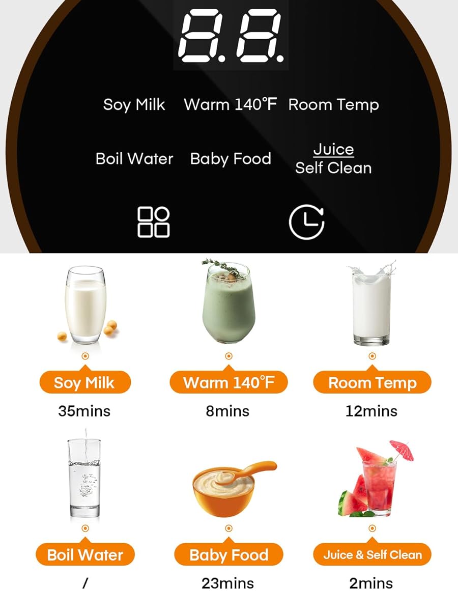 35OZ Nut Milk Maker Automatic Milk Maker Machine 800W for Homemade Plant-Based Milk Nut Oat Soy Juice Baby Food Milk Shake with 12h Timer/Auto-Clean/Room Temp/Keep Warm/Boil Large 35OZ Family Capacity - product feature