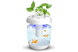 MAILOFY Betta Fish Tank 360° Small Aquarium Starter Kits with 7 Colors LED Lighting and Power Filter, Self-Cleaning and Grows Planter, Desktop Mini Amphibious Aquarium for Shrimp Betta Small Fish, 1.2 Gallon