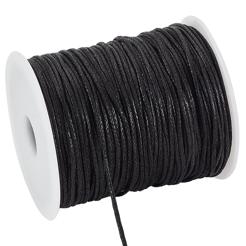 PH PandaHall 100 Yards 1.5mm Waxed Cotton Cord Black Cotton Thread Beading String Wax Thread Cord for DIY Bracelets Necklaces Jewellery Making Macrame Supplies