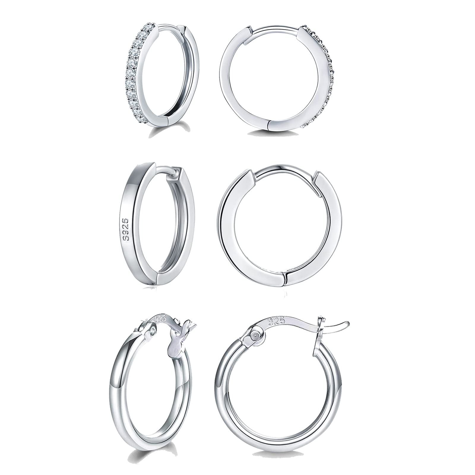 wynn's Silver Hoop Earrings for Women, 925 Sterling Silver Hoop Earrings Set, Silver Small Sleeper Hoop Earrings, Hooped Huggie Cartilage Earrings for Women Girls (12mm Hoop Earrings*3)