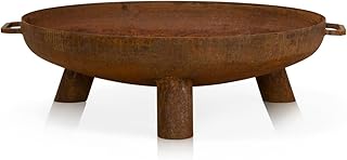 Feuerschale Daytona Stahl in Rostoptik - Feuerstelle für Draußen: Terrasse Garten Balkon - Runde Design-Schale mit Griffen & 3 Füßen, Rost-Look, Patina
