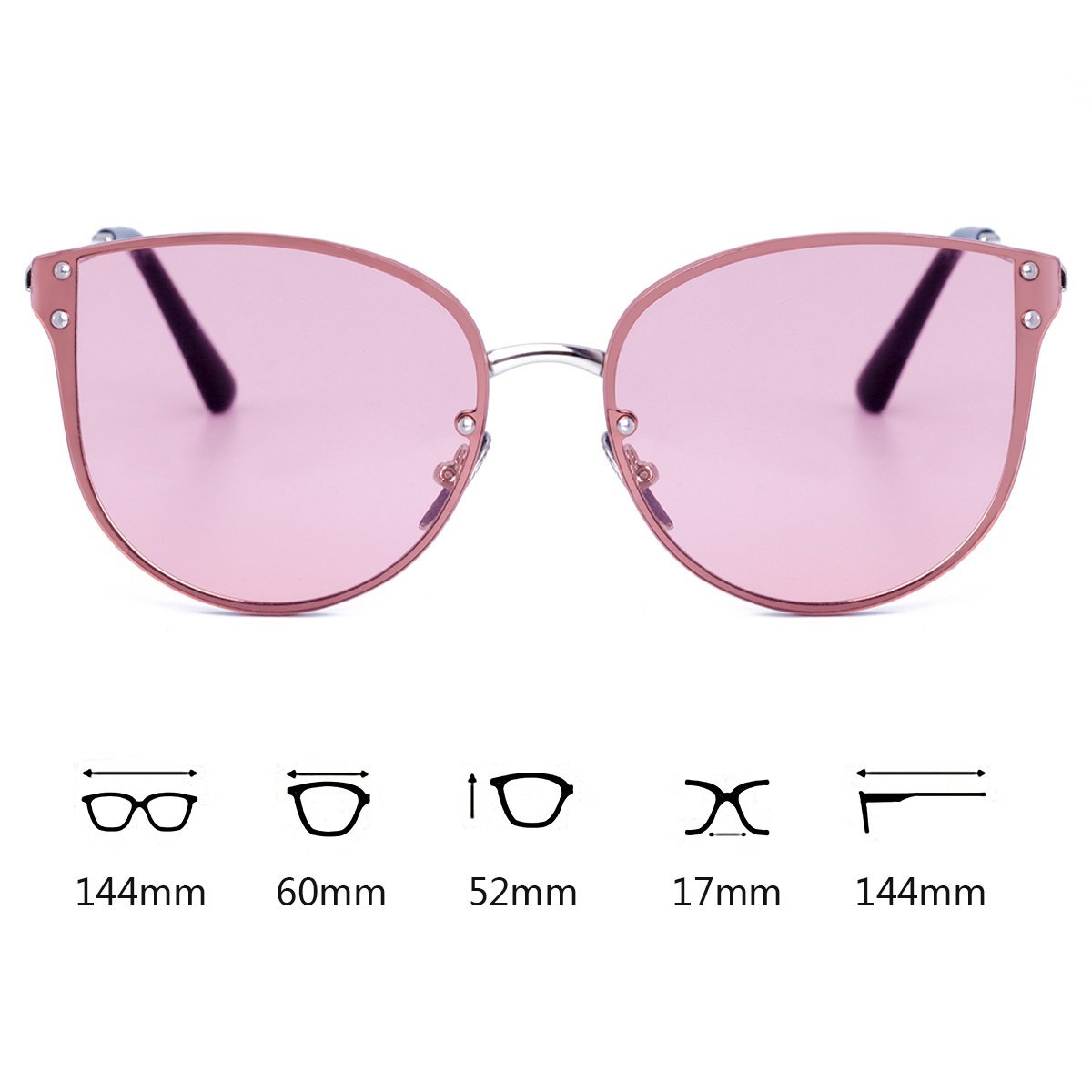 WISH CLUB Women Pink Oversized Cat Eye Sunglasses Designer Rimless Flat Mirrored Lenses Glasses