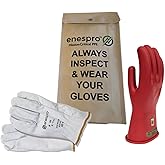 Enespro Class 00 Red Rubber Voltage Insulating Glove Kit with Leather Protectors, Max. Use Voltage 500V AC/ 750V DC (KITGC00R08)