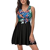 Kate Kasin Women's Two Piece Swimsuits Tummy Control Back Cross Flowy Swimdress Bathing Suits with Boyshorts Swimwear