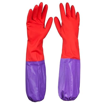 DishGo Waterproof Long Sleeve Multipurpose Rubber Latex Gloves (1 Pair)