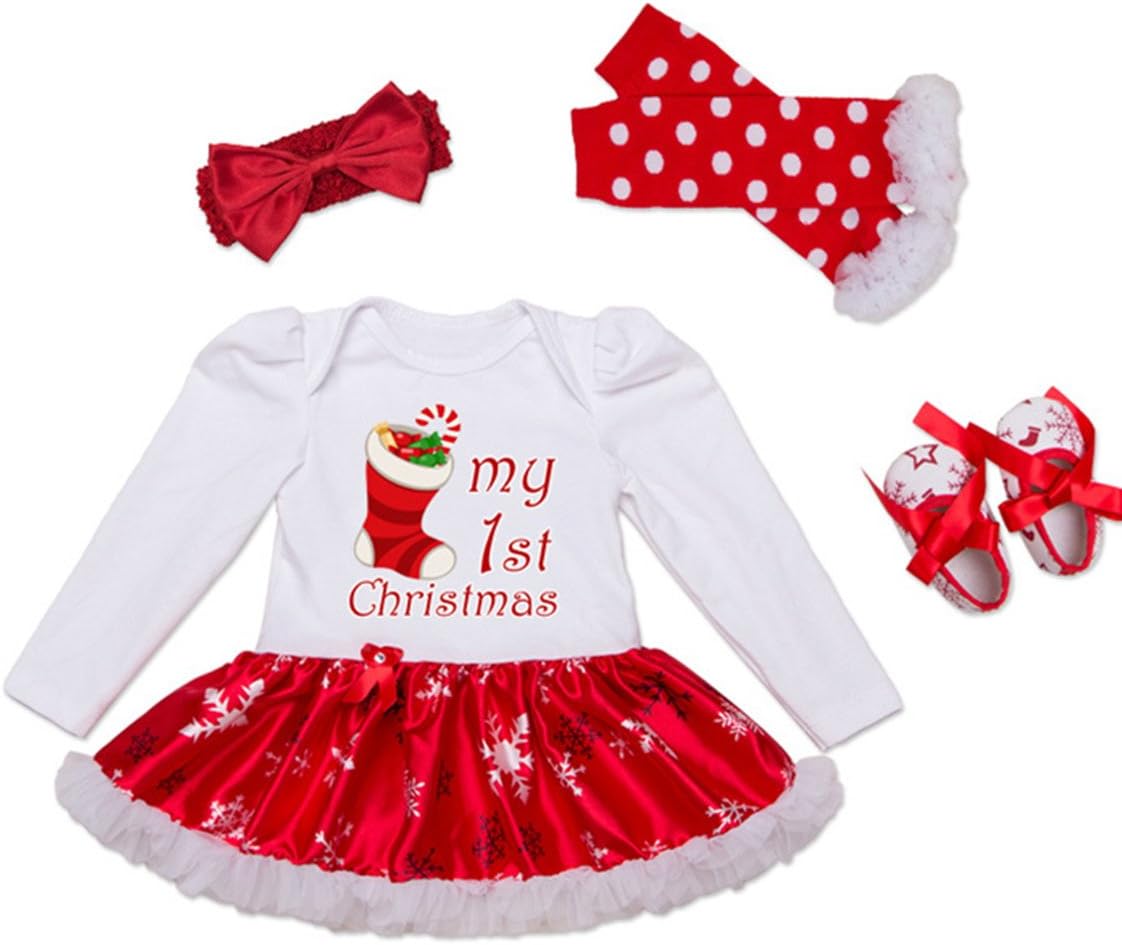 DecStore Baby Girls My First Christmas Costume Party Dress Tutu Outfits 4PCS Set