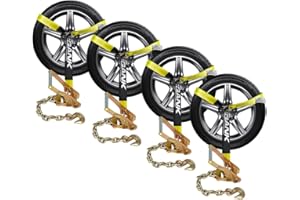 Digank (4 Pack) Heavy Duty Tire Straps for Car Trailer - 2" x 96" - 3,300 lbs Safe Working Load - Wheel Straps for Hauling Ca