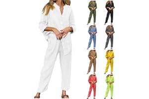 Rkwins Linen Set for Women 2 Piece Outfits Casual Pants Sets Plus Size Track Suits Solid Color Lounge Wear with Pockets