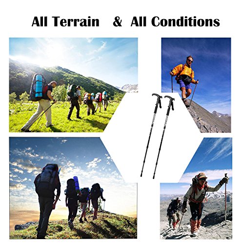 LIVEHITOP Hiking Poles Trekking Poles Collapsible Ultralight Walking Stickers Ultra Anti Shock Trail Cane with Carbon Fiber Aluminum T Handle All Terrain Accessories, Best For Women Men Kids Black