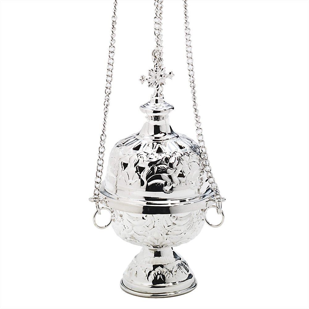 NKlaus Incense burner silver plated solid brass with cross handmade 2693