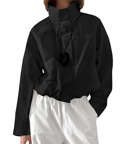 Amazon.com: Y2K Stand Collar Jacket Preppy Oversize Long Sleeve