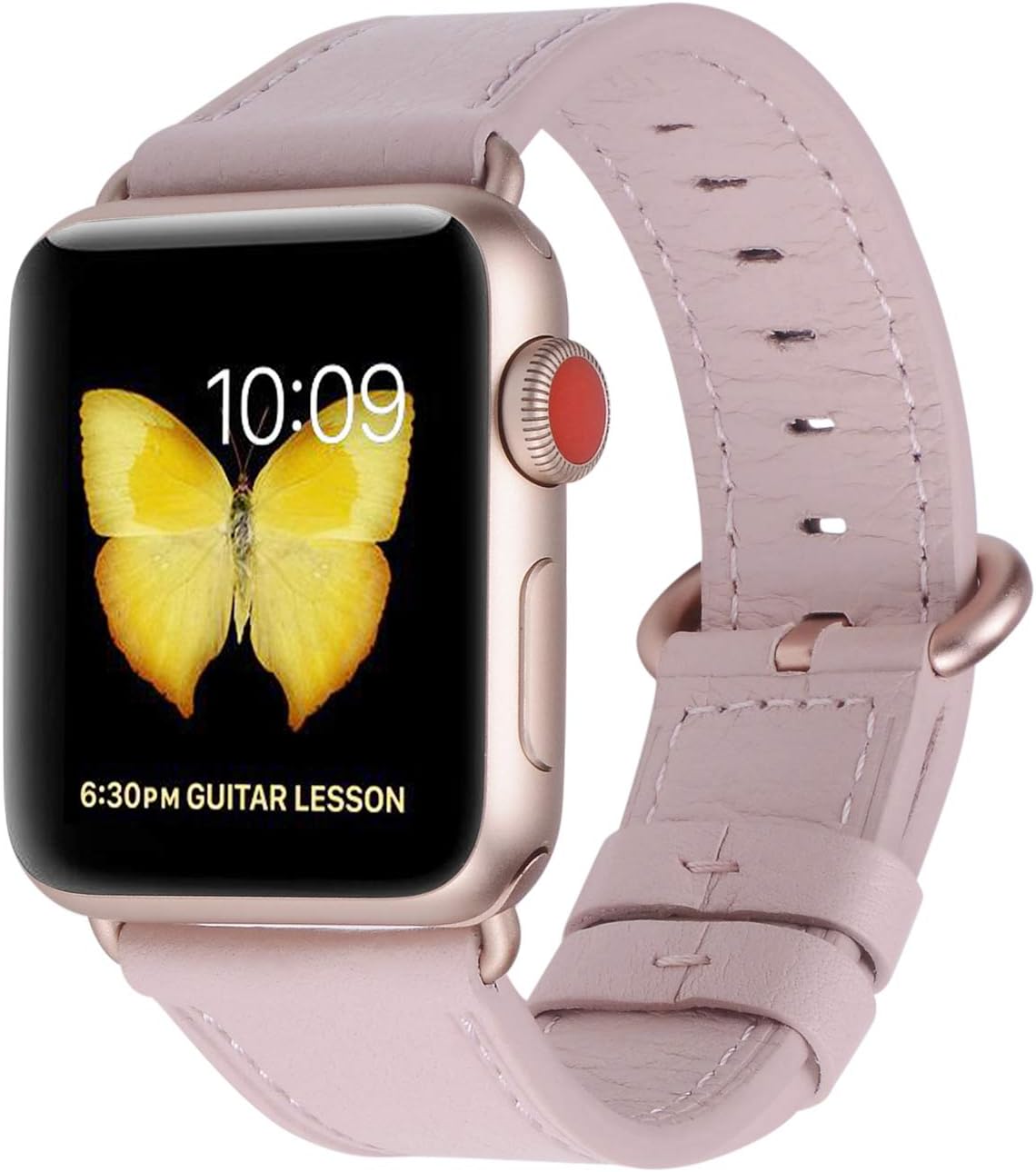 JSGJMY Compatible for Iwatch Band 42mm 44mm M/L Women Genuine Leather Loop Replacement Strap for iWatch Series 5 4 3 2 1, Pink Sand with Series 5/4/3 Rose Gold Clasp