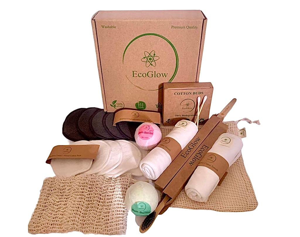 Eco-Friendly Reusable Bamboo Make Up Remover and Care Gift Set - Makeup Pads, Toothbrush, Plastic Free, Vegan Friendly, Biodegradable Product for Women
