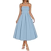ZESICA Women's Summer Strapless Cocktail Dresses 2026 Elegant Off Shoulder Flowy A Line Wedding Guest Party Midi Dress