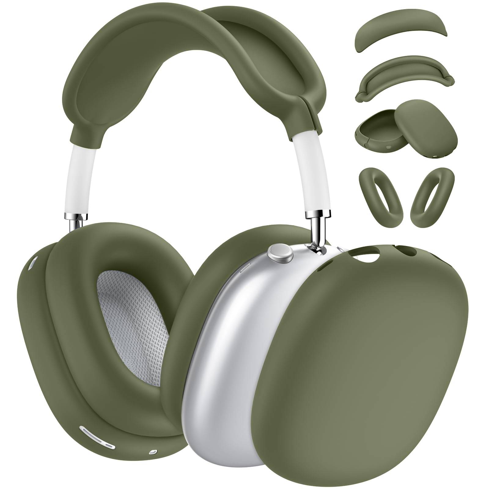 Photo 1 of [4 in 1]Silicone Case Cover for AirPods Max USB-C (2024),Anti-Scratch Sweat-Proof Ear Pad Case Cover/Ear Cups Cover/Headband Cover Accessories Silicone Protector for AirPods Max Headphones(Army Green)