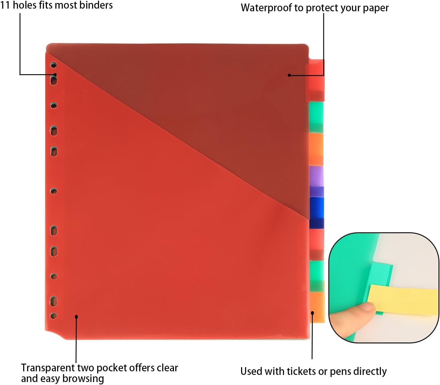 Insertable Plastic Dividers, Binders Dividers with Pockets & tabs, 8-Tab Set, Multi-Color, Pack of 3 : Office Products