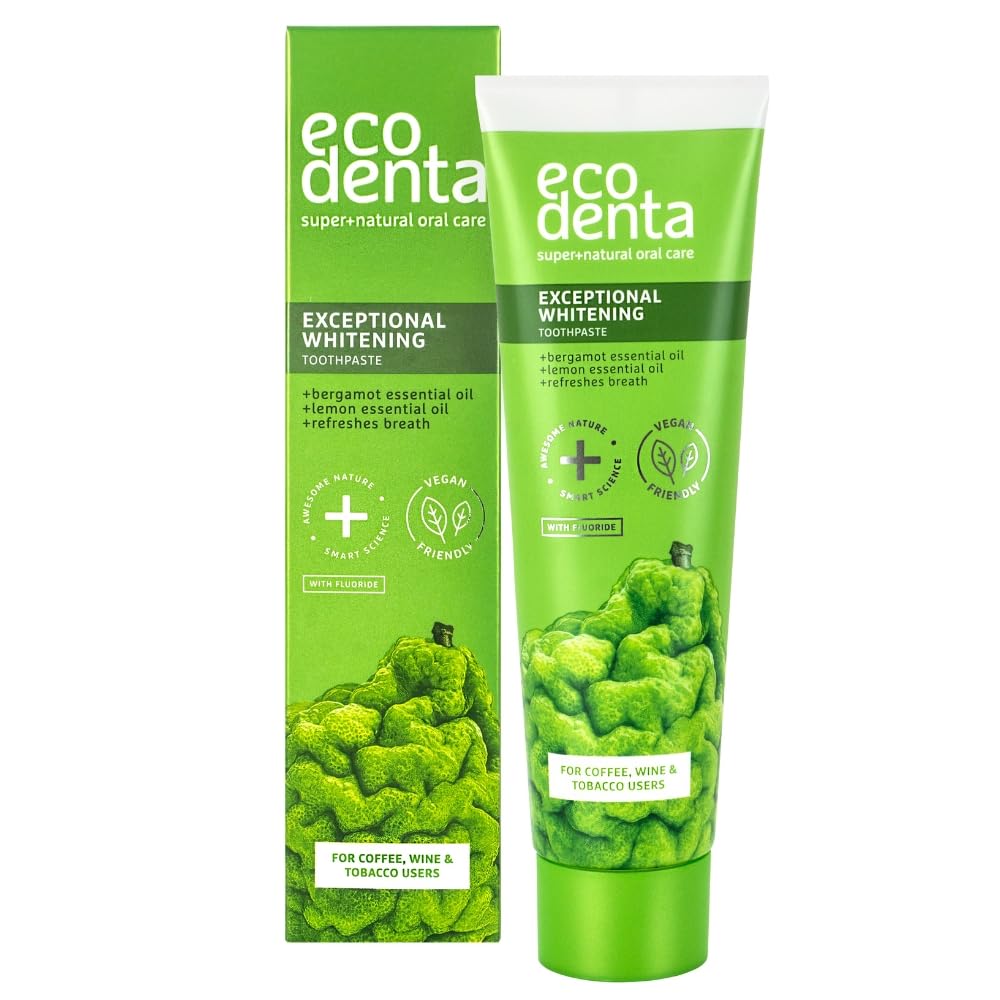 Ecodenta Exceptional Whitening Toothpaste - Teeth Cleaning Plaque Removal Tooth Paste with Bergamot for Smokers Coffee Wine Users 100ml