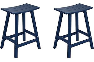 Costaelm All-Weather Bar Stools Set of 2, 24" Height Outdoor Bar Stools, Adirondack Poly Patio Bar Stool for Patio, Deck, Kitchen Counter and Garden, Navy Blue