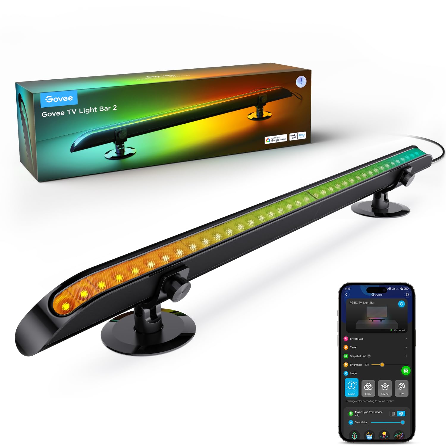 Govee LED Lightbar, 31 Inch RGBIC TV Light Bar with Multiple Placement Options, for 55-70 inch TV, Work with Alexa and Google Assistant, 1 Pack