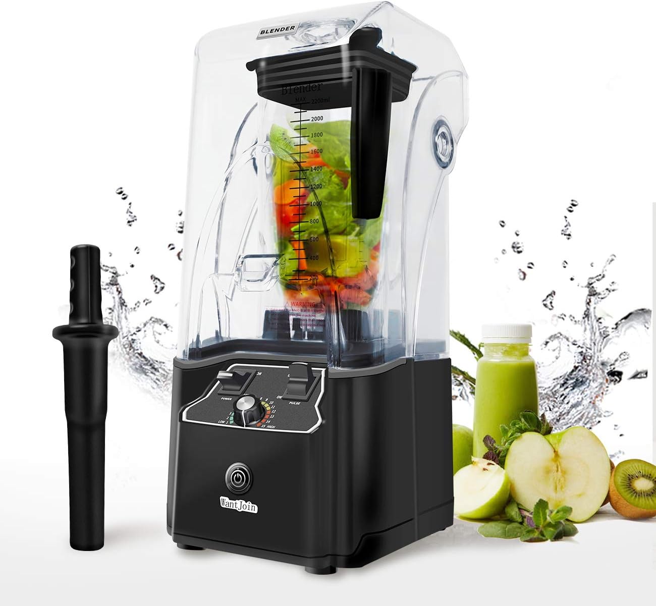 WantJoin Commercial Blender with Shield Quiet Sound Enclosure 2.2L Self