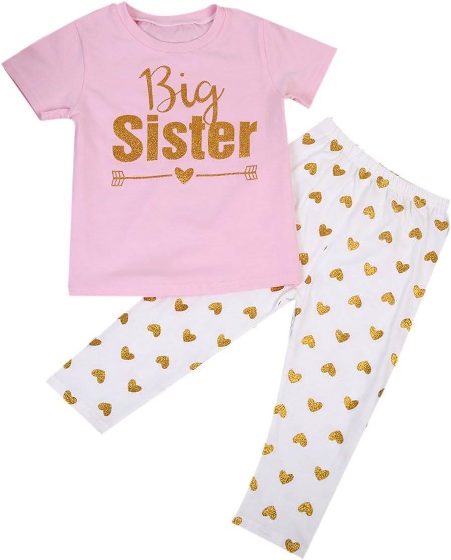 Baby Girl 2pcs Family Matching Clothing Set Big Little Sister Top+Heart Long Pants (2-3y, Big Sister)