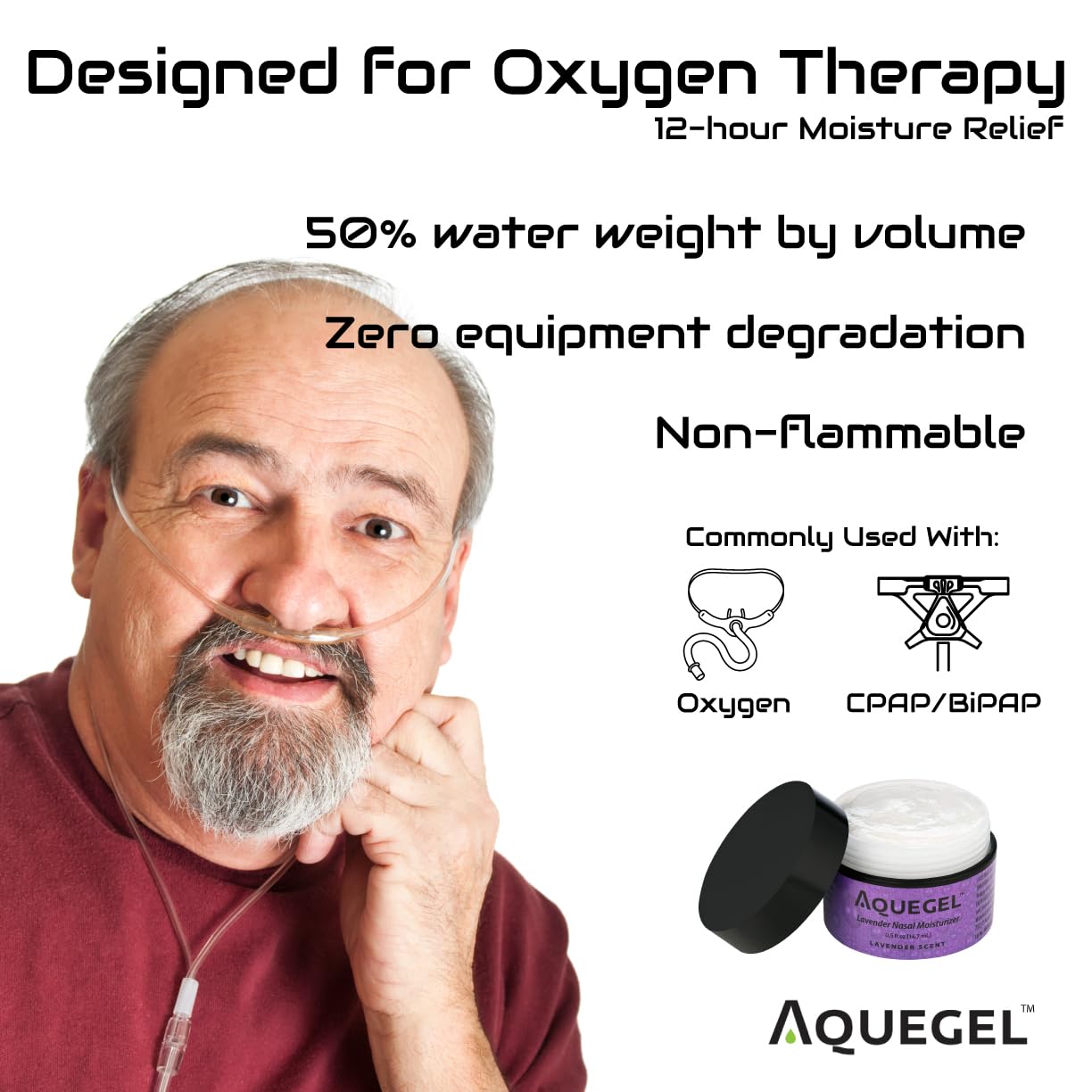 Aquegel Nasal Moisturizer+Lavender (Sleep Easy), 12-Hour Nasal Dryness Relief, Water Based Nose Gel, Oxygen Therapy Nasal Moisturizer, Dry Nose, Nasal Dryness, Nosebleeds, CPAP, Natural Sleep Remedy