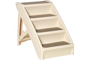 PawHut 4-Level Portable Dog Stairs, Foldable Dog Steps for Small Dogs, Lightweight Cat Steps, with Nonslip Soft Mats, for Hig