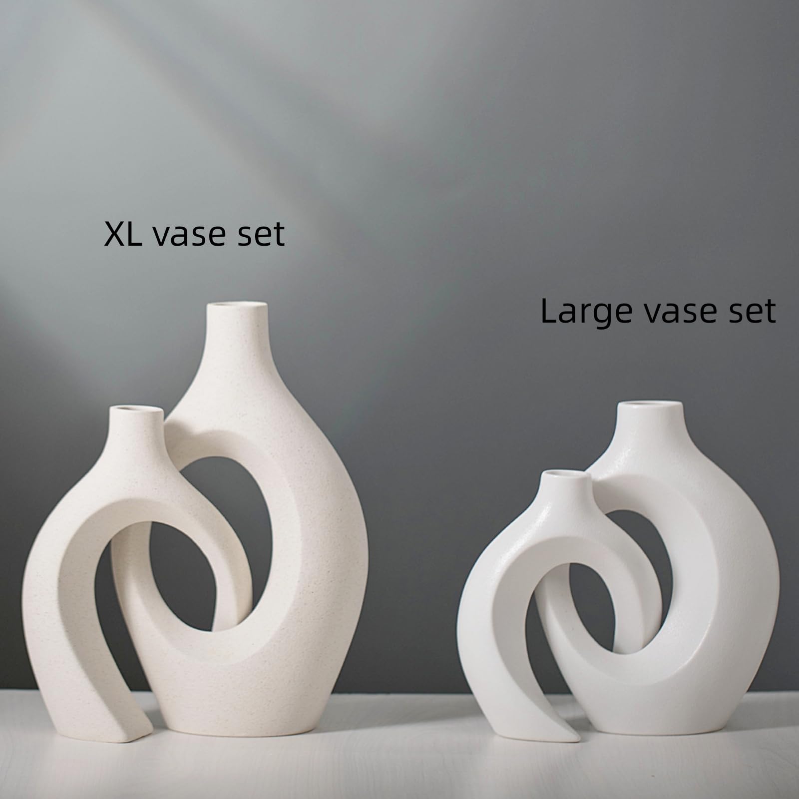 Levvohd XL Beige Ceramic Vase Set of 2 for Modern Home Decor, Eclectic Entryway Modern Boho Hollow Flower Vases for Living Room Bookshelf Dining Coffee Table Centerpiece (W 6.8" X H 11") - Image 2
