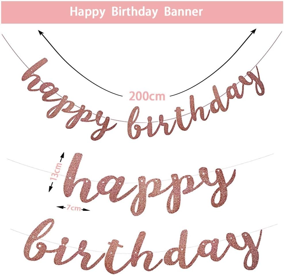 XDS Happy Birthday Decorations Rose Pink for women men girls boys, Happy Birthday Banner,Birthday Balloons,Paper Tassel, Paper Flower,Dot Garland for first 10th 16th 17th 19th Birthday Party Supplies: Toys & Games