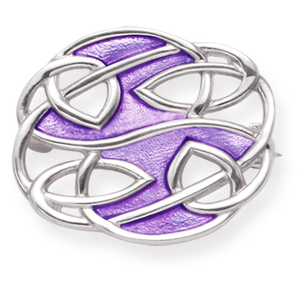Sterling Silver Rennie Mackintosh Brooch with Purple Enamel - SIZE: 24mm x 20mm (Approx. 1 inch).. Branded leatherette Gift Boxed Rennie Mackintosh oval brooch. 9102PP/B63
