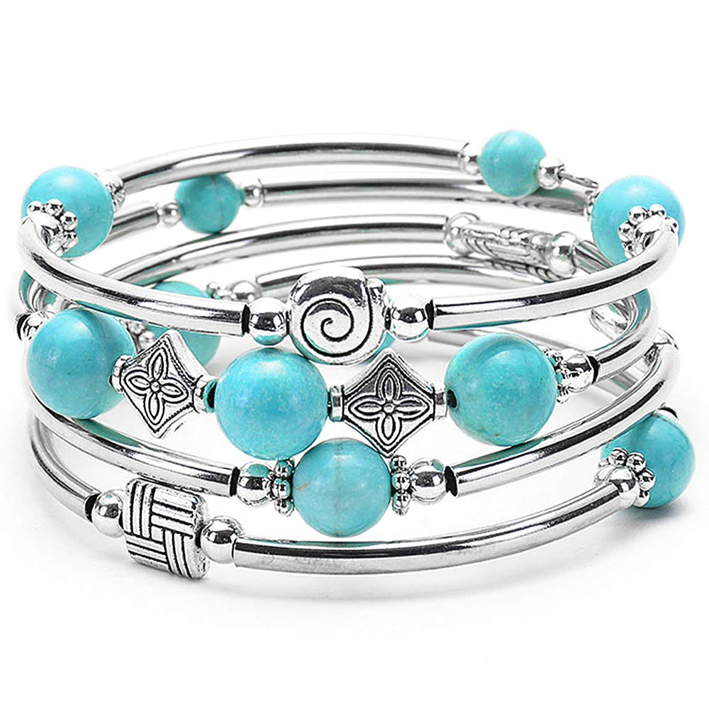 YooAi Wrap Bracelet Bohemian Beaded Bracelet Multicolor Turquoise Elastic Stackable Pendant Bracelet for Women Turquoise