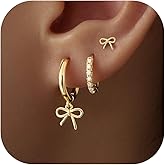 Valentine’s Day Heart Dangle Earrings 3 Pairs Set for Women, Gold Dainty Love Heart Seashell Starfish Cross Stud Hoop Earrings for Multiple Piercing Cartilage, 14K Plated Womens Valentine's Jewelry Gifts