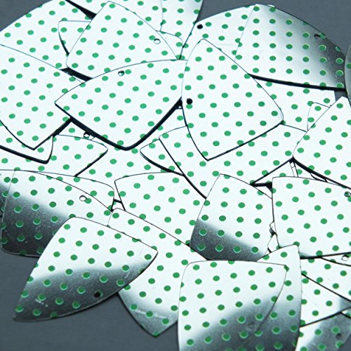 Sequin Green Polka Dot on Silver Fishscale Fin 1.5 inches Couture Loose Paillette Sequins