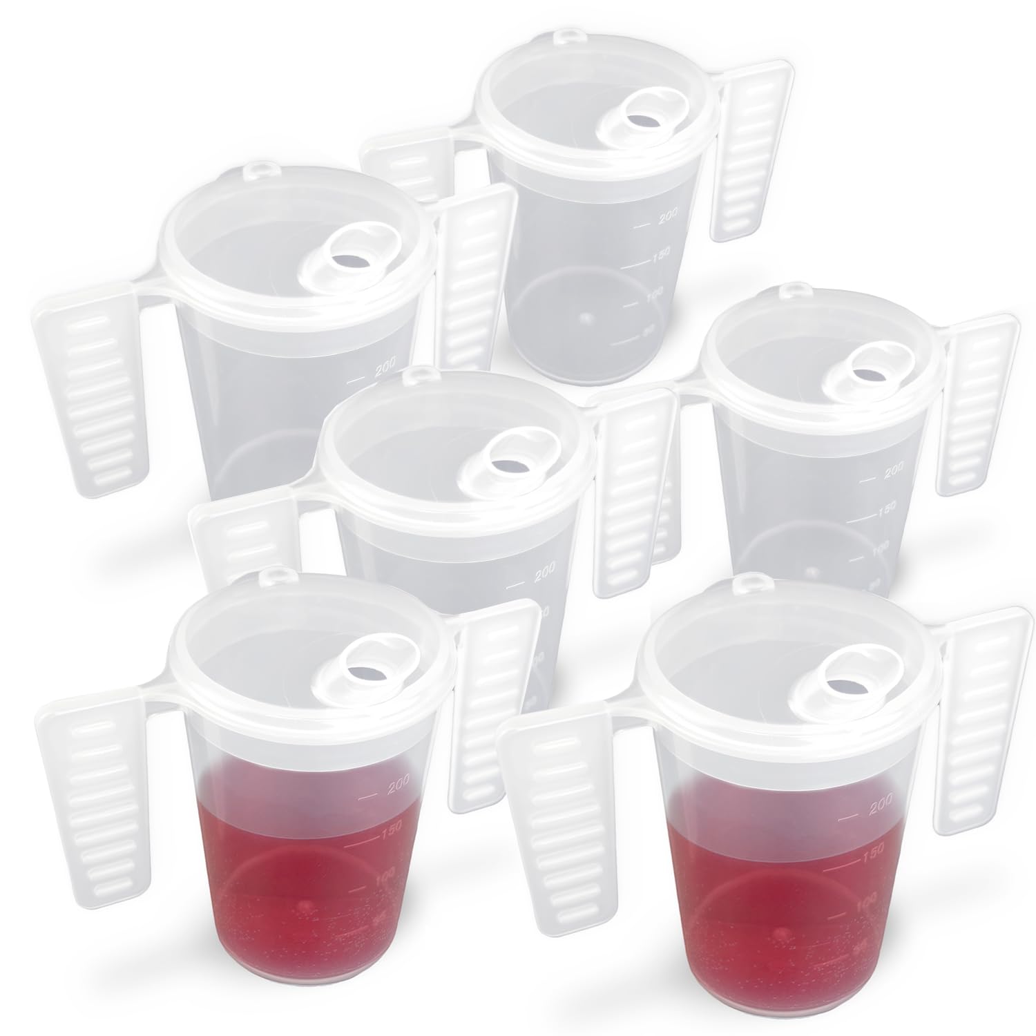 Wing Handled Beaker with Feeding Lid - Pack of 6 | Adult Beakers for Elderly Dementia Cup Adult Feeding Cup for Elderly Two Handled Feeding Cup Large Spouted Feeding Lid — image 1