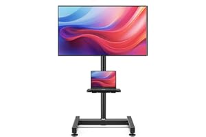 AX WABER Floor TV Stand with Mount for 13-50 inch Screens, Tilting and Height Adjustable Floor Monitor Stand Mount, Portrait to Landscape, Portable TV Stand with Shelf Holds up to 77lbs Max VESA 200x200mm