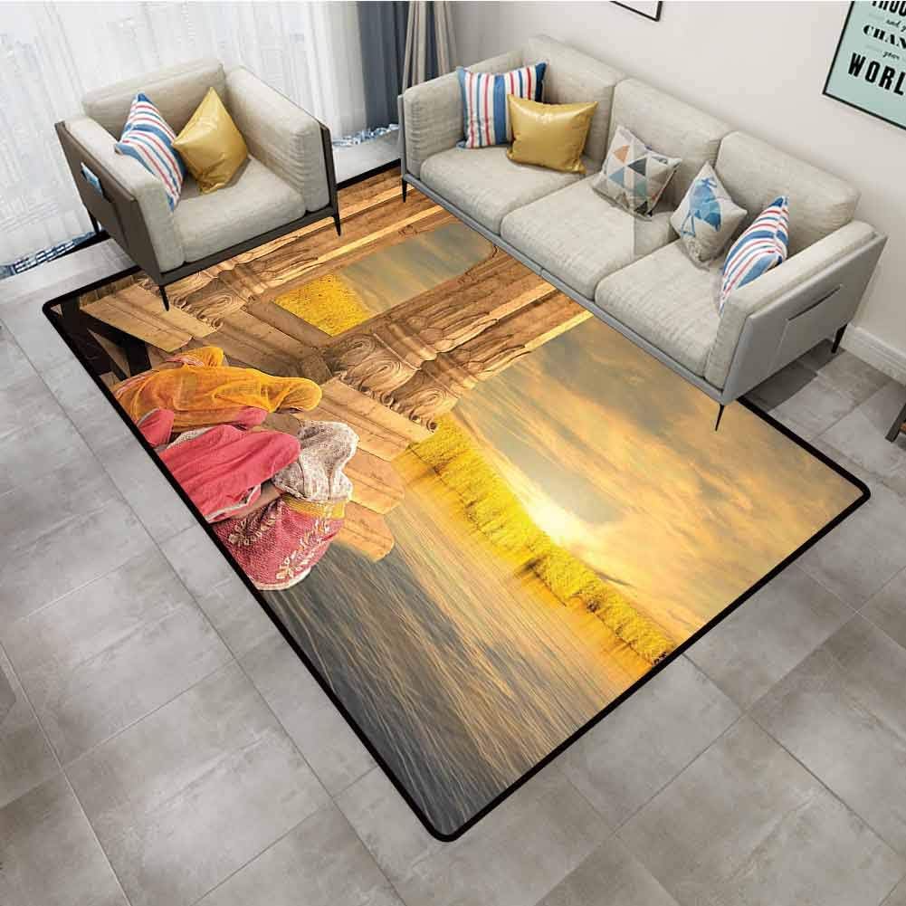 Living Room Rug Ancient India Women in a Heritage Architecture Arabesque Picture Earth Yellow Pink Desk Floor mat for Carpet 2'x8'