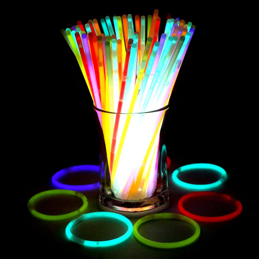 Bukm 100GLOWSTICKS, 8" Glow Bracelets Light Sticks Necklaces Pack Mixed Colors for Halloween, Weddings, Bars Party Favors (Pack of 100)