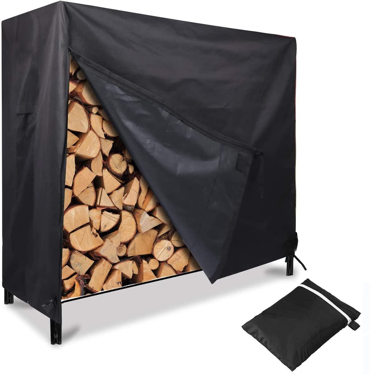 COOSOO Firewood Rack Cover 4ft, Waterproof Heavy Duty 420D Oxford Log Rack Cover with Zipper Firewood Storage Holder for Indoor Outdoor Windproof Dustproof Wood Storage Protector Garden Patio