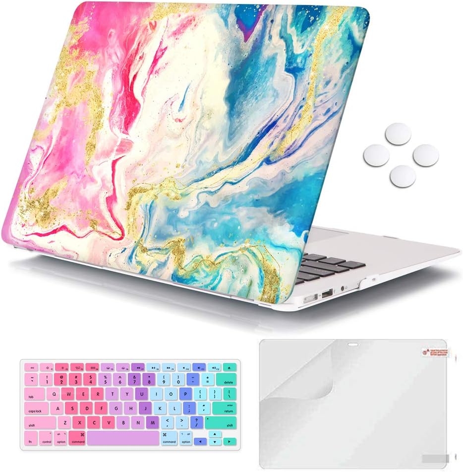 iCasso MacBook Air 13 inch Case (Release 2010-2017 Older Version), Plastic Pattern Hard Shell Protective Case&Keyboard Cover Only Compatible with MacBook Air 13 Inch Model A1369/A1466 - Painted Marble