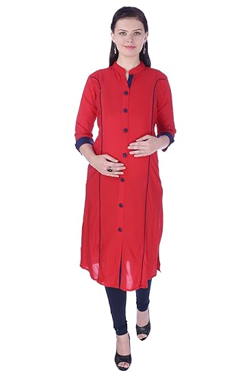 Women's Rayon A-Line Maternity Kurta/Easy Breast Feeding/Breastfeeding Kurti/Western Dress with Zippers for Nursing Pre and Post Pregnancy