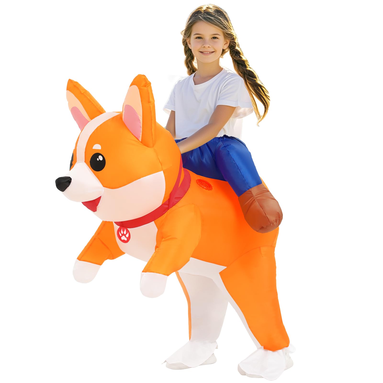Inflatable Costumes Kids Dog Costume Halloween Blow Up Ride on Corgi Costume Animal Suit for Girls Boys Cosplay Party — image 1