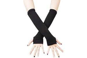 JISEN Women Punk Winter Arm Warmer Knitted Stretchy Soft Fingerless Gloves
