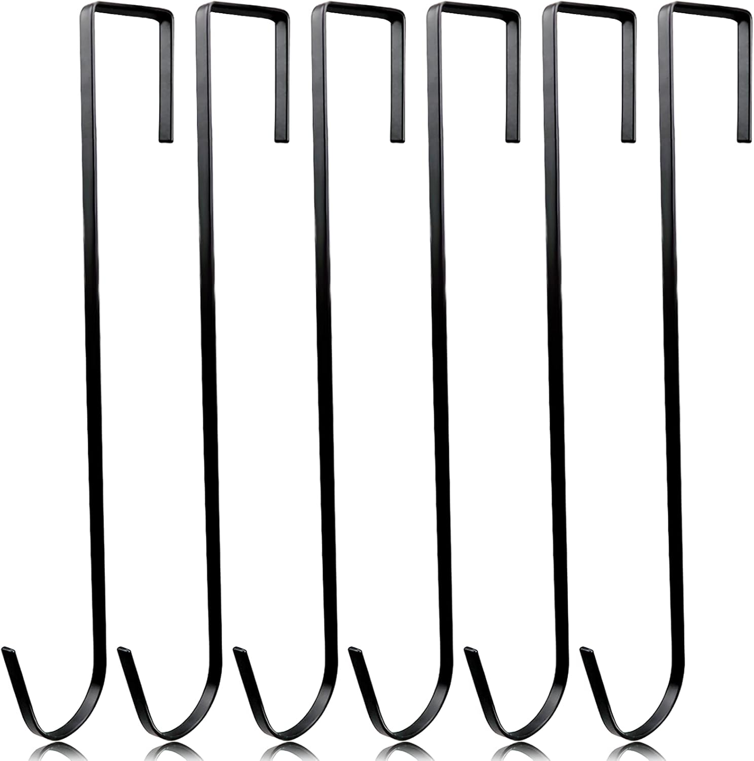 Wreath Hangers - 12 Inch Christmas Wreath Hanger for Front Door,Thin Black Metal Long Over Door Hooks for Wreath,Door Sign,Coat,Towels,Over The Door Holder for Halloween Christmas Door Decorations(Black,6 Pack)
