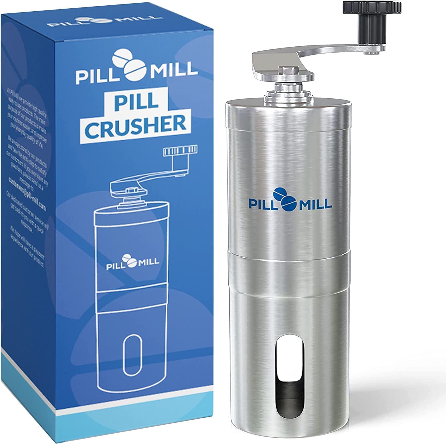 Pill Mill Pill Crusher - Crushes Multiple Tablets to a Fine Powder - Metal Medicine Grinder - Tablet Pulverizer Perfect for Travel - Great for Feeding Tube use, Pets or easier Medicine intake for Kids