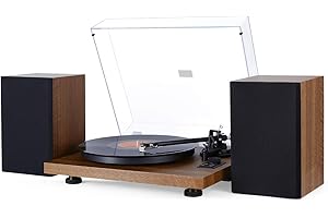 1 BY ONE Record Player Wireless Turntable HiFi System with 36 Watt Bookshelf Speakers, Adjustable Counterweight and Magnetic 