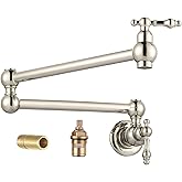 WOWOW Polished Nickel Pot Filler Faucet - Brass Pot Filler Wall Mount Kitchen Stove Faucet with Double Joint Swing Arms